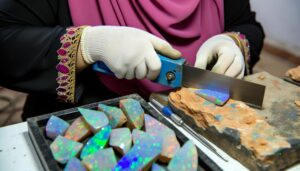 cutting boulder opal gemstones