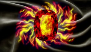 flaming gemstone with iridescence